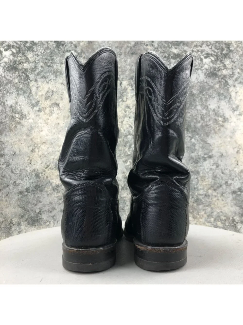 Justin Men's Size 8B Black Leather Vintage Iguana Western Cowboy Boots USA FAIR
